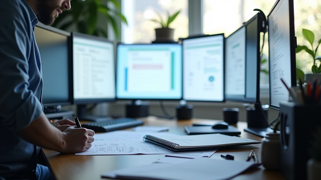 Modern design workspace with form wireframes and layout sketches on desk